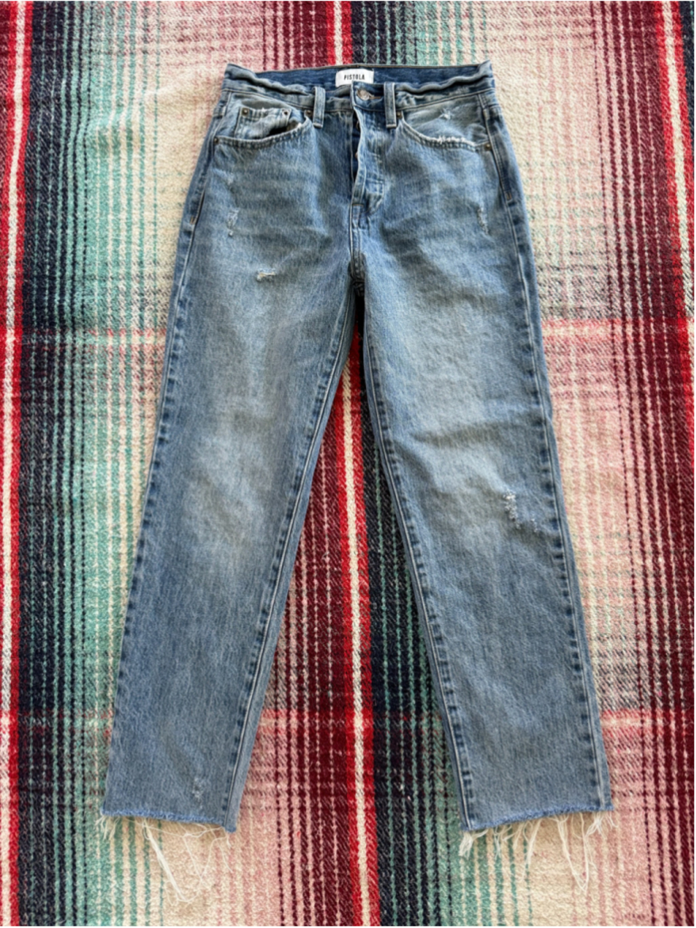 Pistola Light Wash Distressed Raw Hem Jeans 25(26x27)